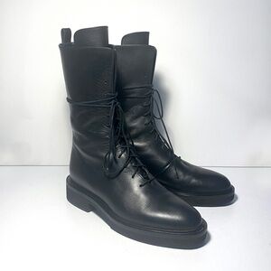 Khaite Conley Black Leather Lace-up Combat Boots EUC 39.5